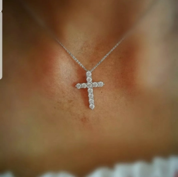Cross Pendant Necklace with Chain 925 STAMPED Women's Men's - Picture 2 of 10